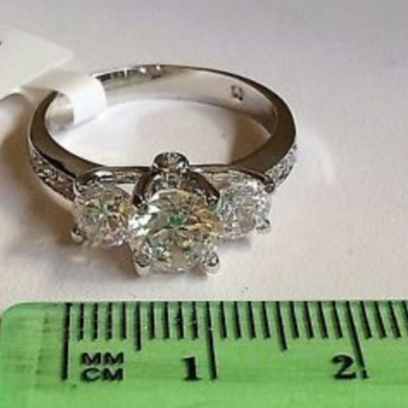 Silver Deco Engagement Ring Size 9 10 Rhodium Plated Solitaire Cubic Zirconia - Picture 8 of 8